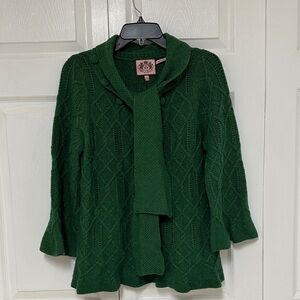 NWOT Juicy Couture Green Knit Cardigan with Scarf